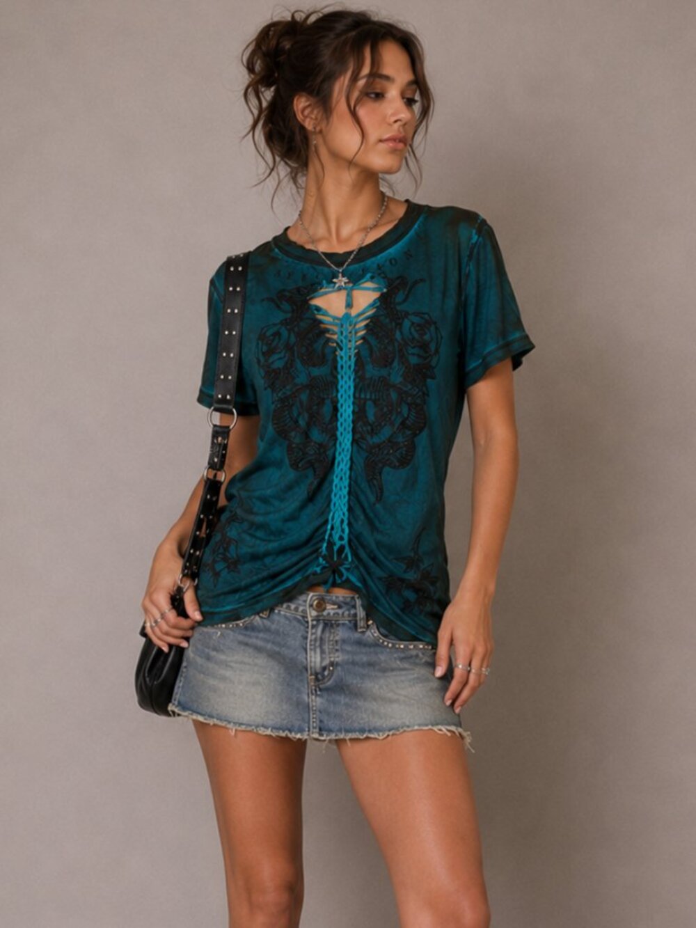 Vintage Affliction Y2K Embellished Short Sleeve Graphic T Shirt XL